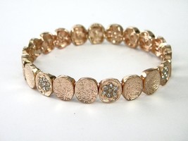 Copper Toned Metal Bracelet With Crystal Rhinestones Stretchable - £16.22 GBP