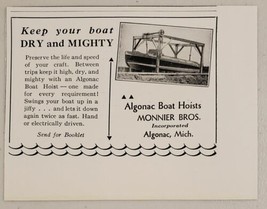 1931 Print Ad Algonac Boat Hoists Monnier Bros. Algonac,Michigan - £8.57 GBP