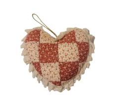 VTG Handmade Quilted Patchwork Print Fabric Country Heart Ornament Lace Pink - £6.28 GBP