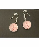 Acrylic Ball w/Pink Tree Earrings ~ Silver Alloy ~ 1.5&quot; Drop Dangle Earring - $363.95 MXN