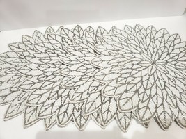 (4) Nicole Miller Christmas White Silver Poinsettia Beaded Placemats Cha... - £93.86 GBP