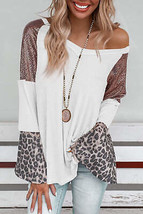 White Sequin Patchwork Bell Sleeve V Neck Tunic Top - £23.99 GBP