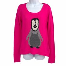 L.E.I. Womens Pullover Sweater Pink Black Penguin Long Sleeve Scoop Juni... - $19.99