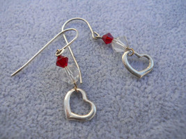 925 Silver Heart Dangle Earrings with Crystals  Vintage - £16.27 GBP