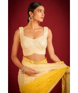 Yellow Colour Wedding Wear Faux Georgette Fabric Party Wear Heavy Work S... - $95.00