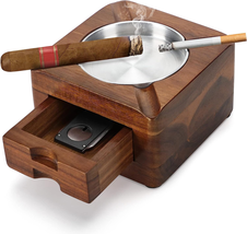 Cigar Ashtray, Wooden Ashtray, Square Ashtray 4 Slots Cigar Holder with Cigar - £21.91 GBP