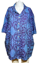 New Flax Shirt Women&#39;s Medium Blue Short Sleeve Lagenlook Cottage Core - AC - £23.80 GBP