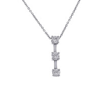 0.88 Carat Diamond Three Stone Drop Necklace 14K White Gold - £845.96 GBP