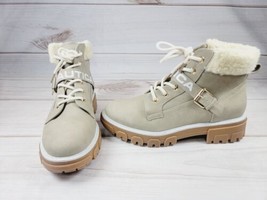 Womens Nautica Evona Ankle Hiker Boots Lace Up Beige Taupe Faux Suede Sz 7.5 - £31.37 GBP