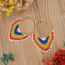 Go2boho Native Hoop Earring For Women Jewellery Rainbow Fringe Ear Ring 2021 Miy - £17.52 GBP