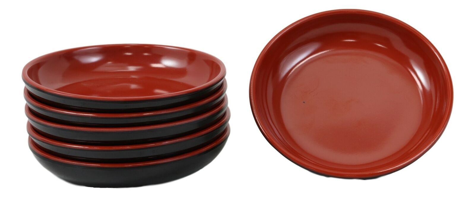 Red Black Melamine Traditional Condiments Soy Sauce Dipping Plate Dish Set Of 6