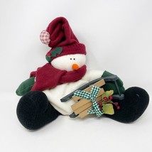 Snowman Plush Holiday Winter Christmas wood sled Decor stuffed 10&quot;x 15&quot; - £14.04 GBP