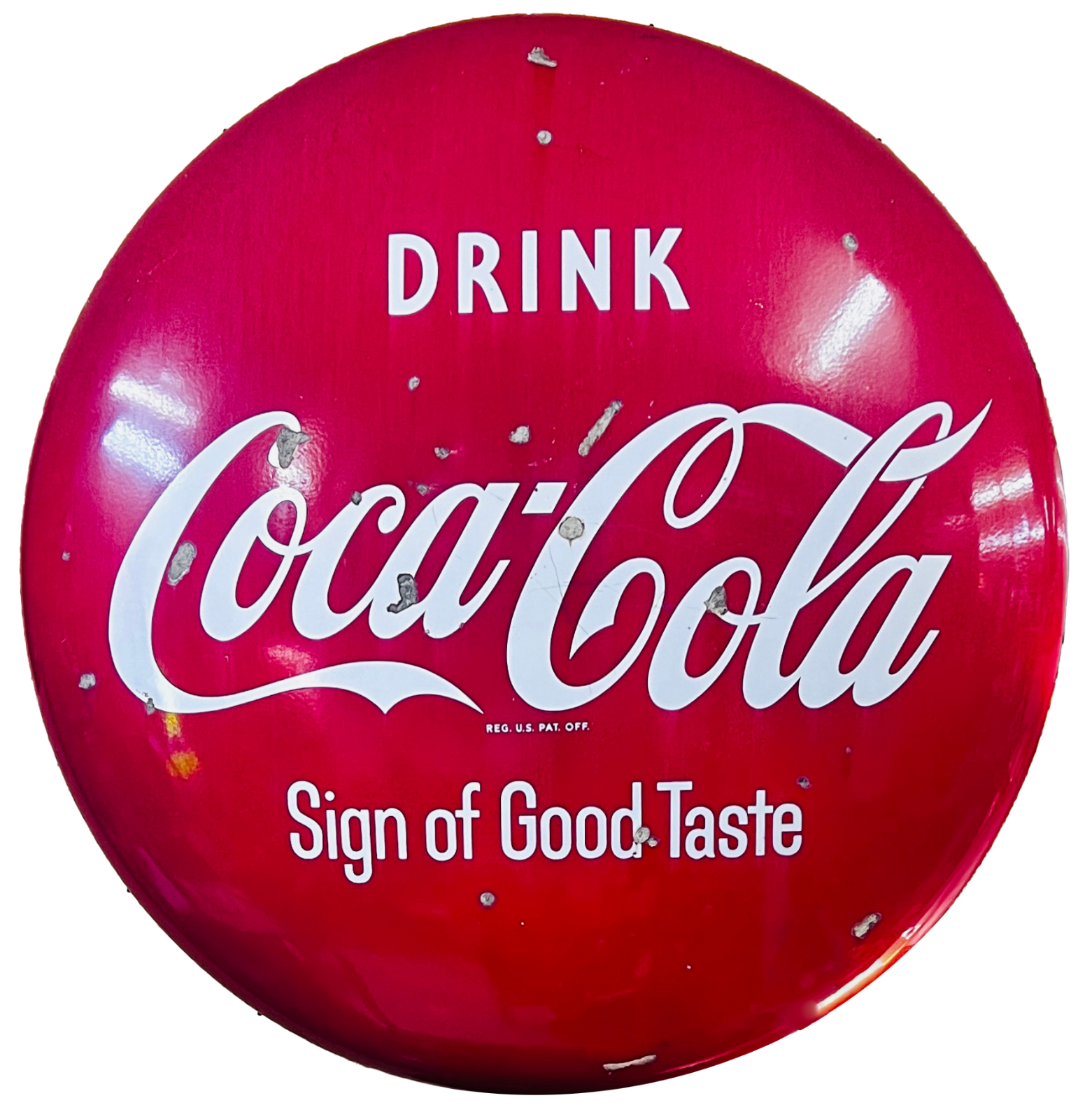 Primary image for 1950's Vintage Porcelain Drink COCA COLA Button Sign 48-in "Sign of Good Taste"