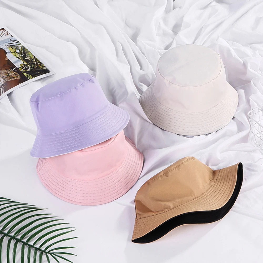 Double-sided Wearing Hat Foldable Bucket Hat Solid Color Double-Side Simple Men - £11.98 GBP