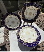 Antique English COALPORT Porcelain  8 Cobalt blue dessert plates with Se... - $345.94 CAD