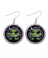 Goth Alligator Bottlecap Unique Earrings Black Heart  - $13.00