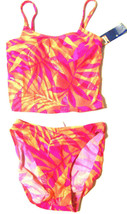 Liquid Blue Pink &amp; Orange Cropped Tankini Swimsuit Size XXS/XS/S  - £38.91 GBP