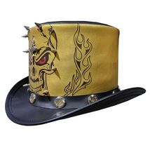 Gothic Malevolent Gold Crown Mens Leather Top Hat - £258.85 GBP