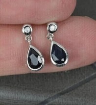 4Ct Pear Cut Lab Created Black Spinel Drop Dangle Earrings 14K White Gold Plated - £84.33 GBP