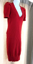 Moda International Red Angora Deep V Neck Puff Sleeve Sweater Dress Women Medium - £39.41 GBP