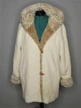 Plush White Faux Fur Hooded Coat Leopard Trim Coldwater Creek Womens Size PM*** - £70.52 GBP