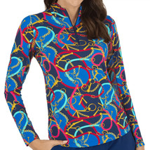 Nwt Ladies Ibkul Zena Red Multi Long Sleeve Mock Golf Shirt - S Xl &amp; Xxl - £42.41 GBP