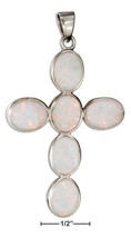 Sterling Silver Synthetic White Opal Oval Stones Cross Pendant - £91.70 GBP