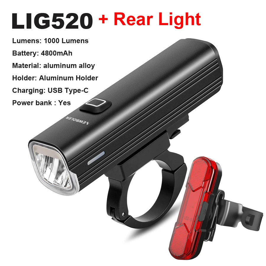 NEWBOLER 1000 Lumen Flashlight For Bicycle USB Bike Front Rear Light Set Rainpro - £115.54 GBP