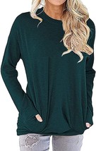 Pocket Shirts for Women Casual Sweatshirt Loose Fit Tunic Top (Green,Size:L) - £15.46 GBP