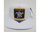 Michelin Man Curved Bill Snapback Mesh Trucker Embroidered Patch White - $19.79