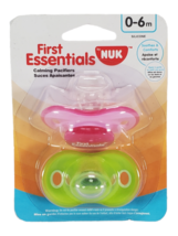Gerber First Essentials Calming Pacifiers 0-6mo 2 per Pack Pink Green BPA Free - £7.64 GBP