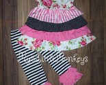 NEW Boutique Floral Tiered Ruffle Tunic Dress &amp; Leggings Girls Outfit Set - £15.97 GBP