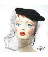 Vintage Black Velvet Hat w Long Veil - Cocktail, Party, Dressy - Hey Viv - $22.00