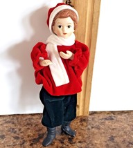 Boy Christmas Ornament Velvet Suit Porcelain Head and Arms Moveable Arms... - $11.87