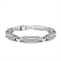 Men&#39;s Link Bracelet 14K White Gold Plated Round Cut Moissanite 5Ct 8&quot; Christmas - £481.54 GBP