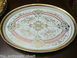Czech Vanity Tray Signed Prag, Pink Gold And Flowers Oval Original - £98.92 GBP