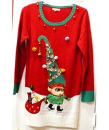 Its Our Time Ugly Christmas Sweater XL Elf Jingle Bells Tree Hat - £31.55 GBP