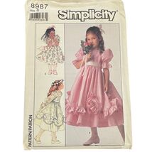 Simplicity 8987 Girls Puff Sleeve Dress Pattern Size 5 With Ruffle &amp; Bow... - $4.80