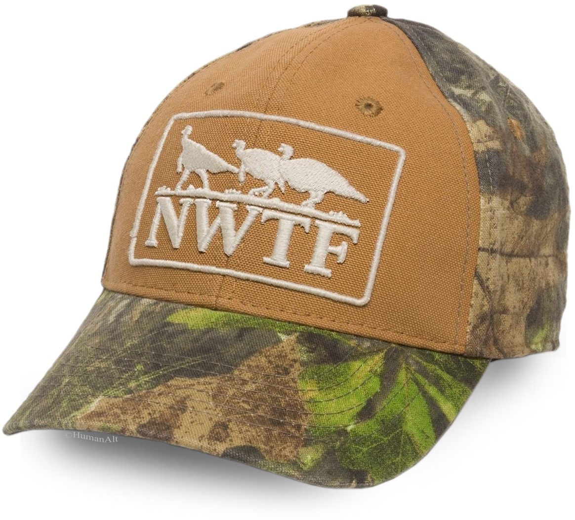 NWTF Brown / Mossy Oak Obsession with Canvas Front Turkey Hunting Cap for Men - $19.99