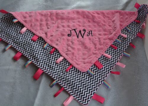 Girls Pink Black White Tags Minky Lovey Square Baby Security Blanket Toy JWA - $12.60
