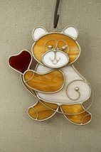 Vintage 6&quot; Stained Glass Art Teddy Bear Holding Heart Window Suncatcher - $24.39