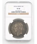 1876-A Grecia 5 Drachmai Argento Moneta VF-30 NGC Braccia IN con Corona ... - €308,95 EUR