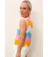 Multicolour Striped Colorblock Scalloped Hem Knitted Vest - $18.65 CAD