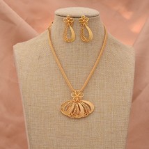 Annayoyo 24k Dubai Gold Color Wedding Jewelry Set  For Women Saudi Arab Wedding  - £53.56 GBP