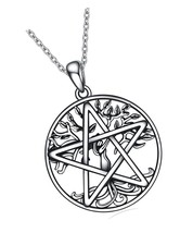 Pentacle Pentagram Necklace Sterling Silver Tree of Life - £83.72 GBP