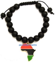 Africa Metal Pendant And Wood Bead Adjustable Macrame Bracelet   - $12.75