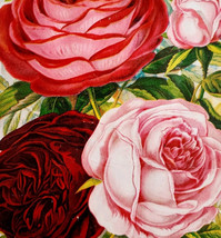 1890s Red And Pink Roses Flowers Victorian Lithograph Art Antique Floral... - $39.99