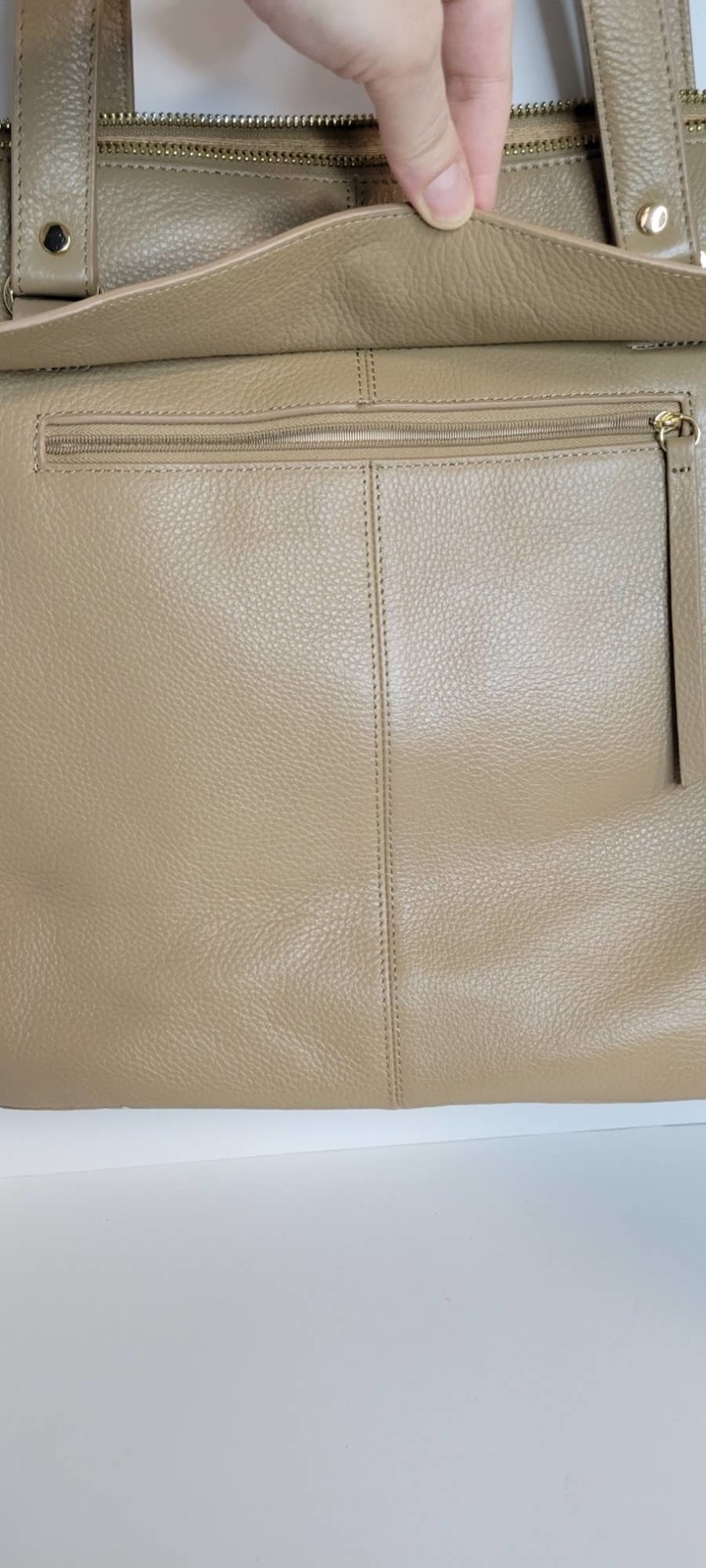 Ora Delphine Beige Pebbled Leather Oversized Shoulder Bag Purse