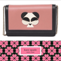 Kate Spade Gentle Panda Crossbody Leather Wallet Bag, Pink/Black, NWT - £109.46 GBP