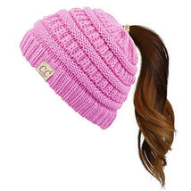 Lavender - Ponytail Beanie Kids Soft Stretch Knit Messy High Bun - £20.32 GBP